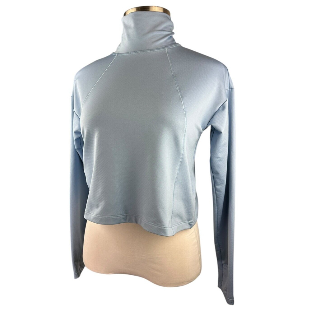 Athleta Sky Blue Whistler Mock Neck Top Crop Long Sleeve Women's Size Small - Picture 13 of 13